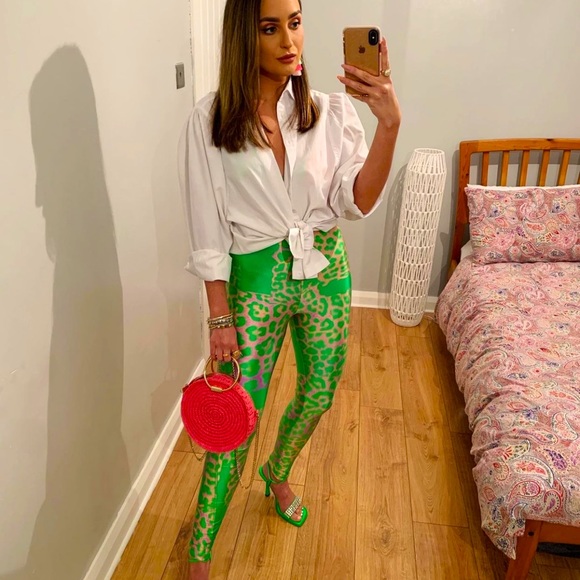 H&M Studio Collection Green Leopard Print Patterned Leggings - Picture 8 of 16